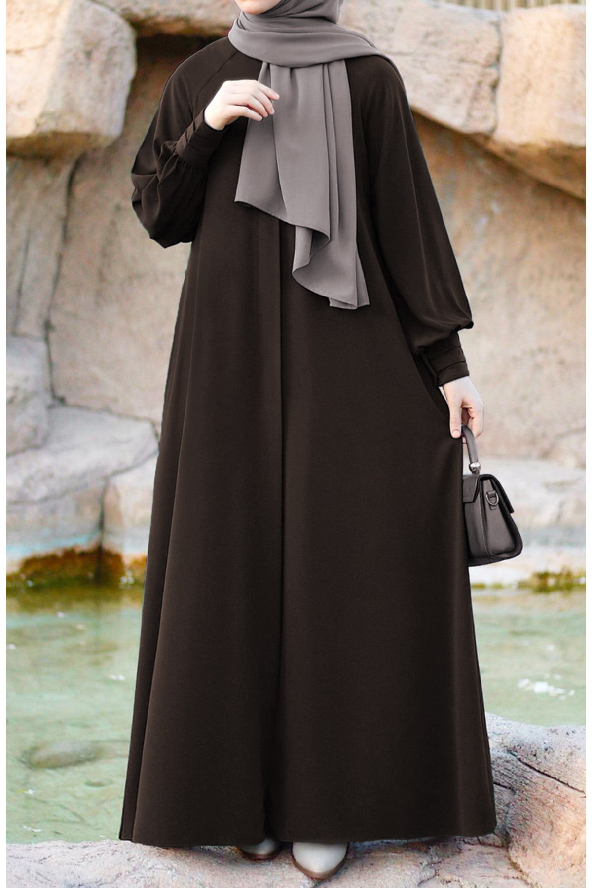 Relaxed Fit Long Crepe Ferace Dress with Adjustable Belt — Çok Renkli