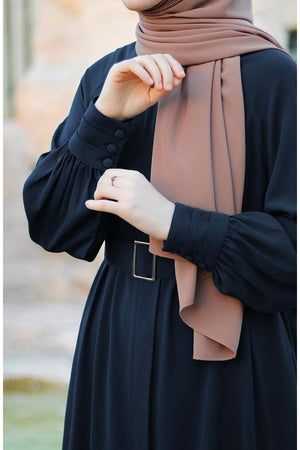 Relaxed Fit Long Crepe Ferace Dress with Adjustable Belt — Lacivert