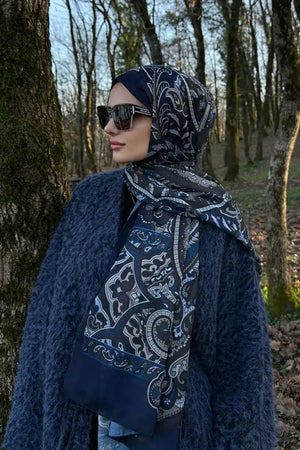 Patterned Polyester Scarf for Modest Styling — Lacivert