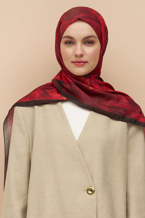 Flowing Peony Pattern Italian Silk Shawl — Bordo