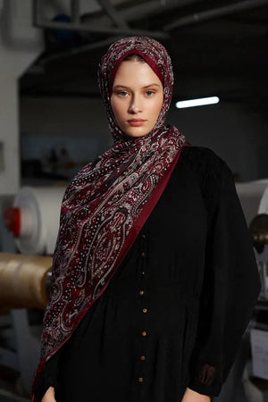 Patterned Polyester Scarf for Modest Styling — Bordo