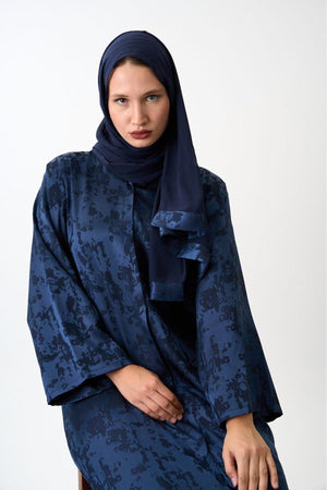 Long Patterned Abaya with Belt and Snap Closure