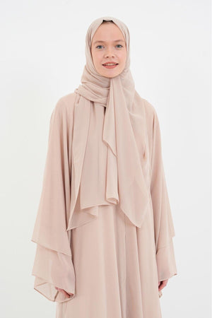 Long Lightweight Abaya and Matching Shawl Set with Snap Closure — koyu-bej