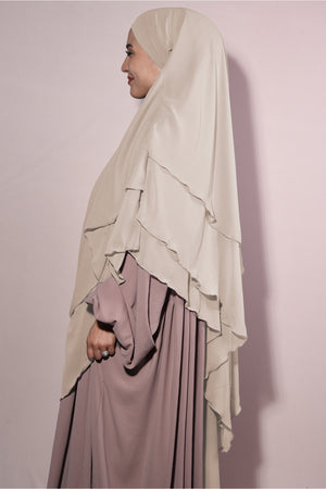 Long Layered Chiffon Khimar with Tie-Back Niqab — Bej