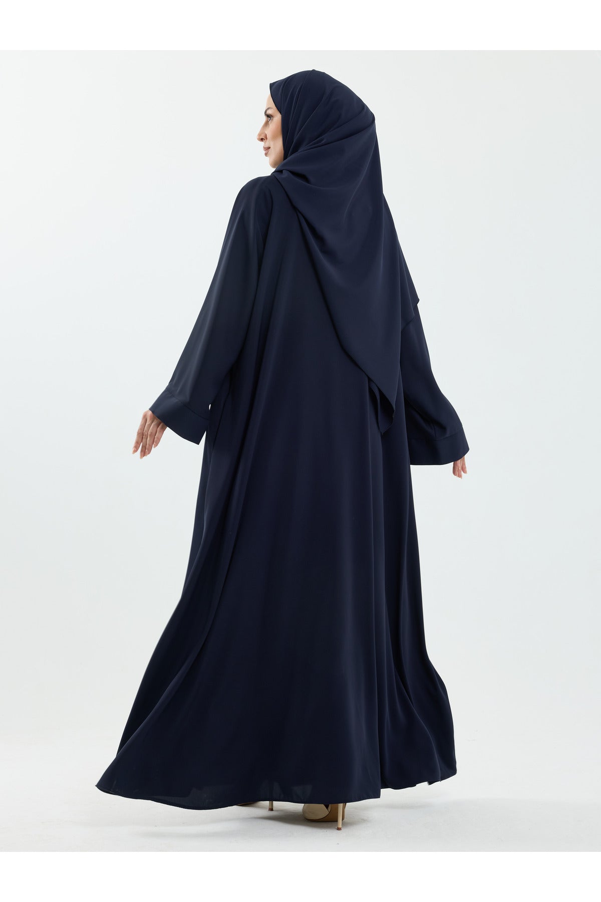 Modest Full-Zip Abaya with Matching Shayla and Button Cuffs — Lacivert