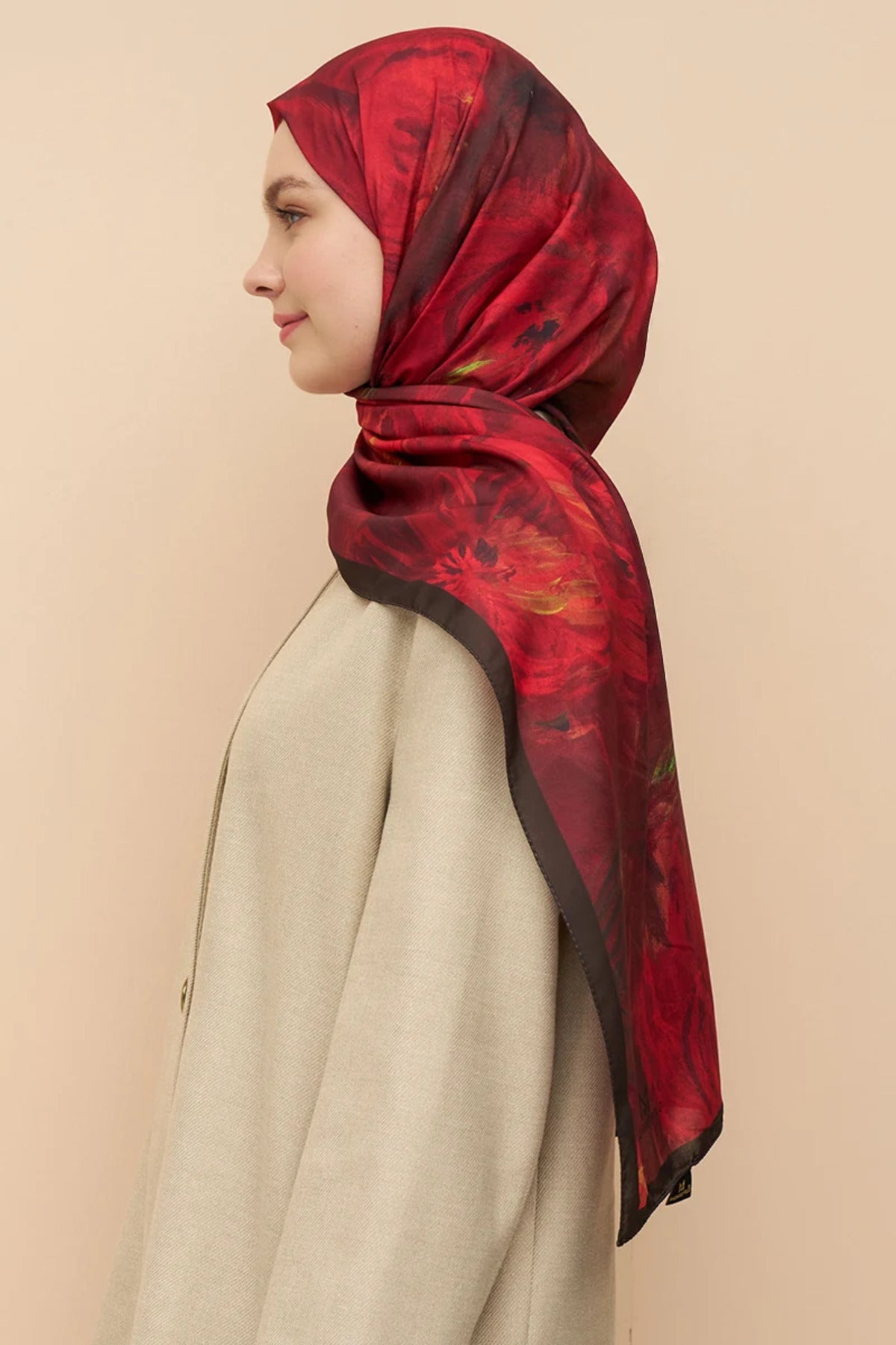 Flowing Peony Pattern Italian Silk Shawl — Bordo