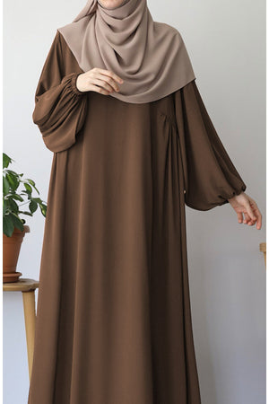 Relaxed Fit Long Modest Dress with Pockets — Kahverengi