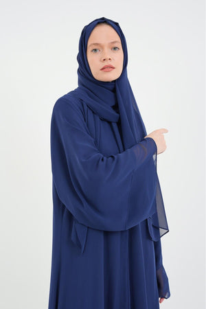 Long Lightweight Abaya and Matching Shawl Set with Snap Closure — acik-lacivert