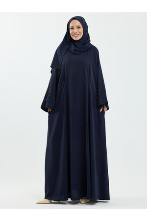 Modest Full-Zip Abaya with Matching Shayla and Button Cuffs — Lacivert