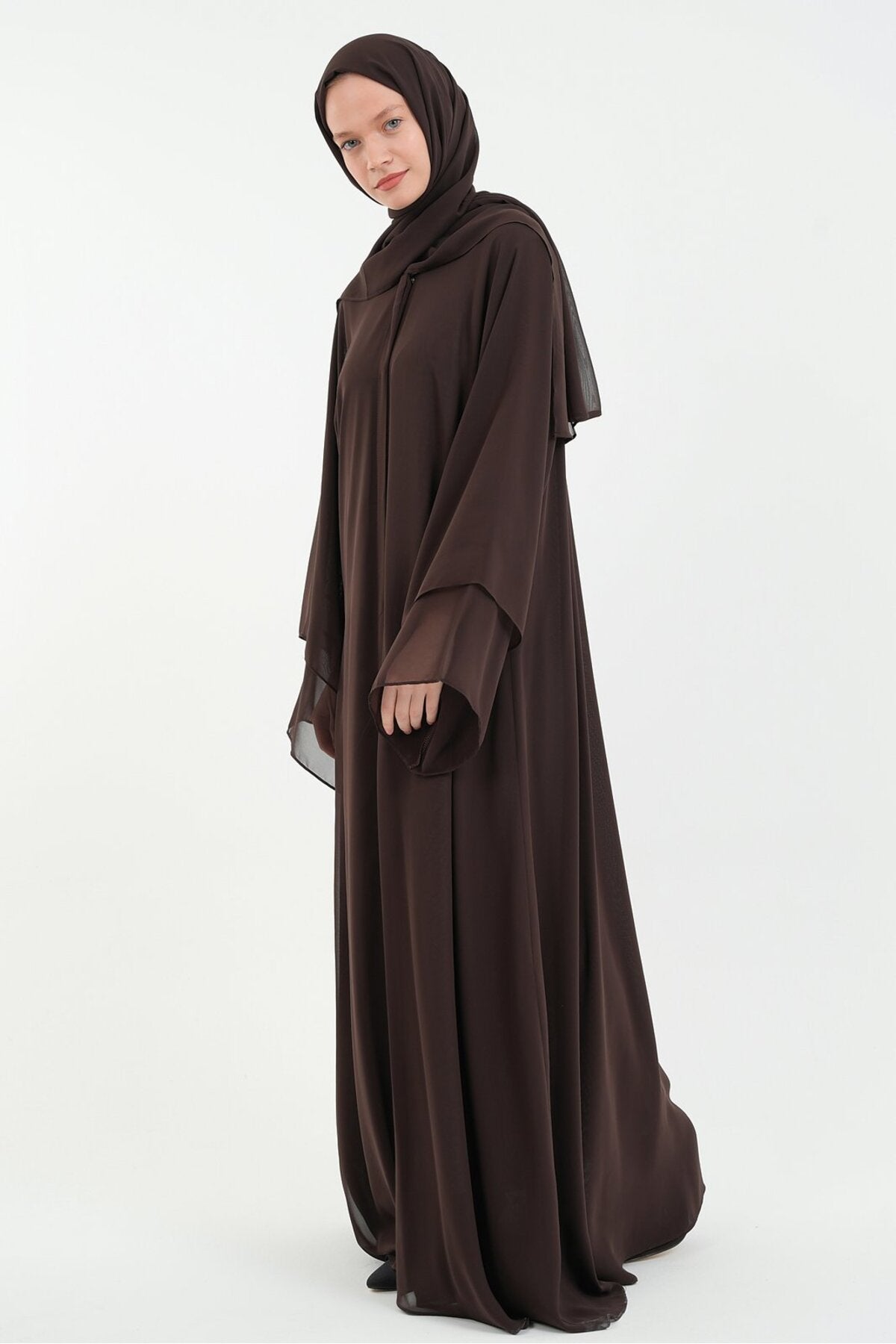 Long Lightweight Abaya and Matching Shawl Set with Snap Closure — aci-kahve