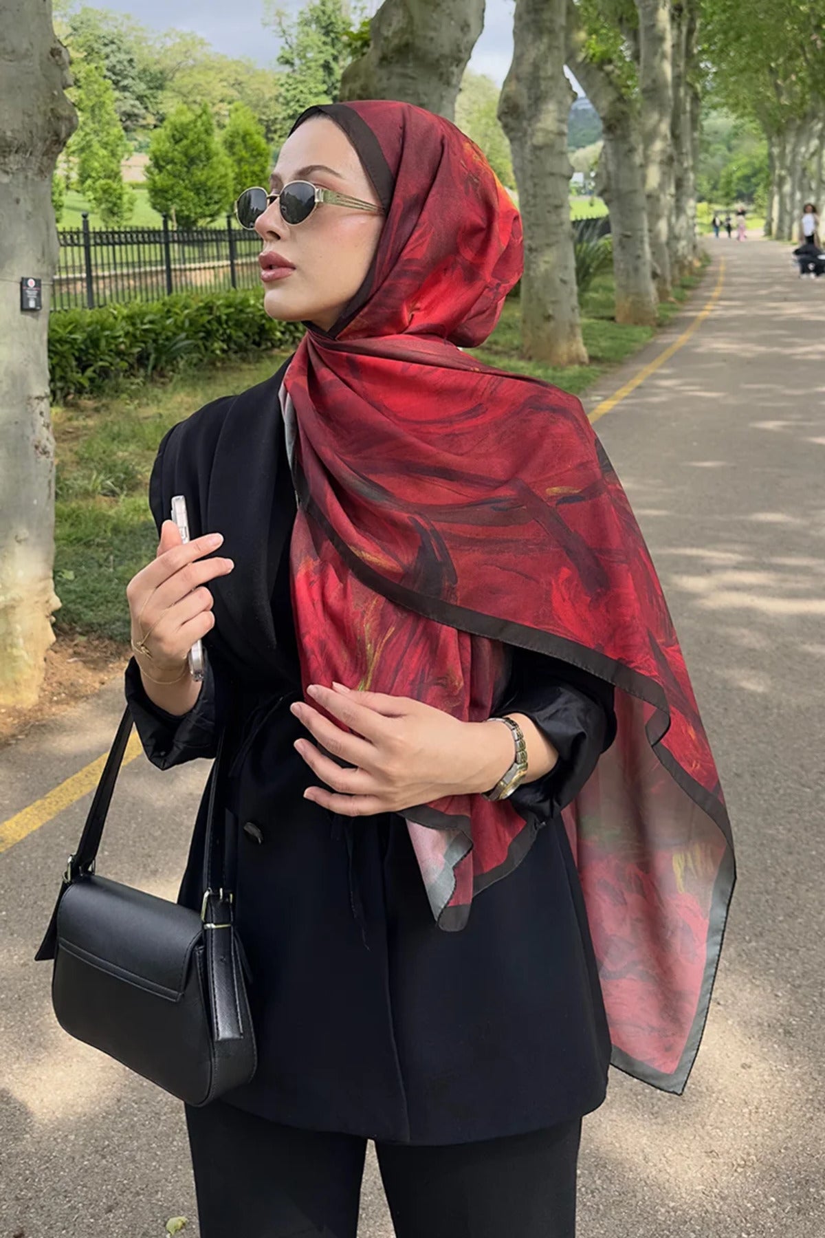 Flowing Peony Pattern Italian Silk Shawl — Bordo