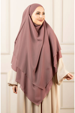 Long Layered Chiffon Khimar with Tie-Back Niqab — Pembe