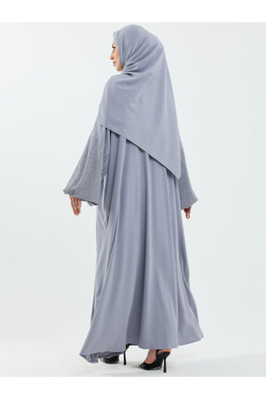 Abaya Set with Embellished Sleeves & Matching Shawl — Gri