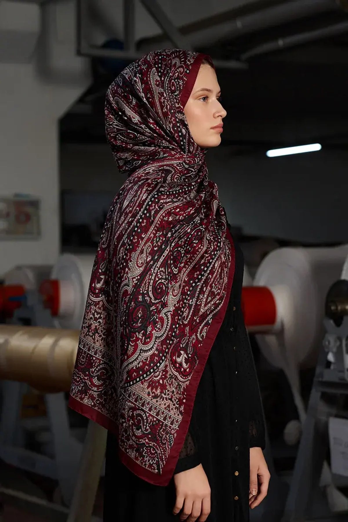 Patterned Polyester Scarf for Modest Styling — Bordo
