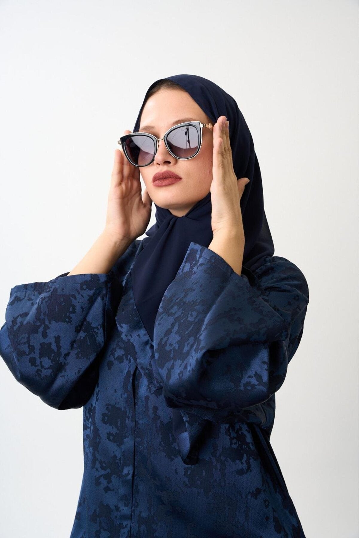 Long Patterned Abaya with Belt and Snap Closure