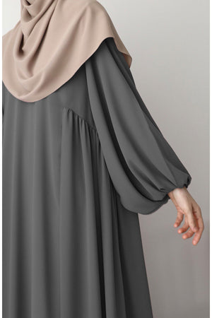 Relaxed Fit Long Modest Dress with Pockets — Gri