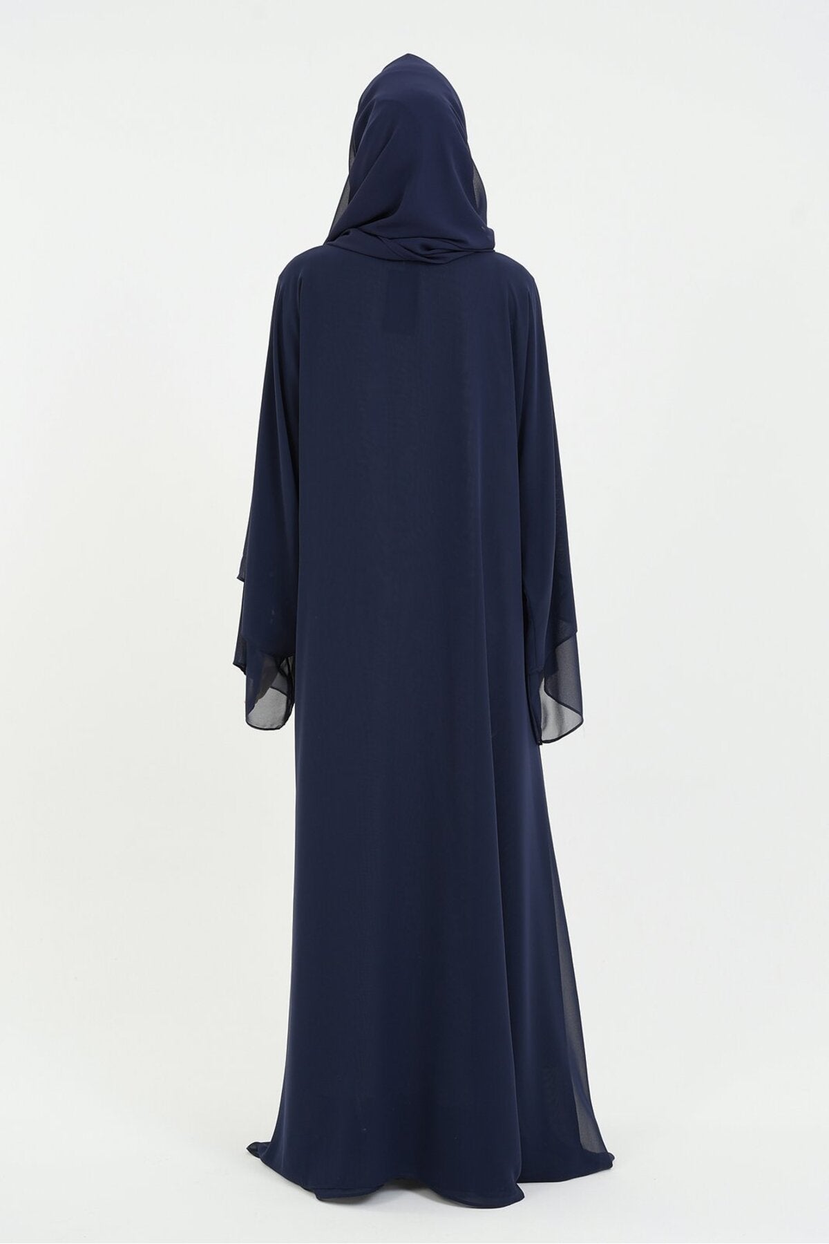 Long Lightweight Abaya and Matching Shawl Set with Snap Closure — koyu-lacivert