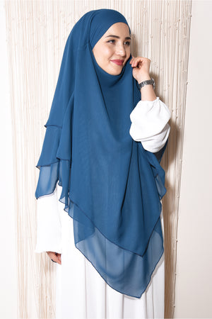 Long Layered Chiffon Khimar with Tie-Back Niqab — Mavi