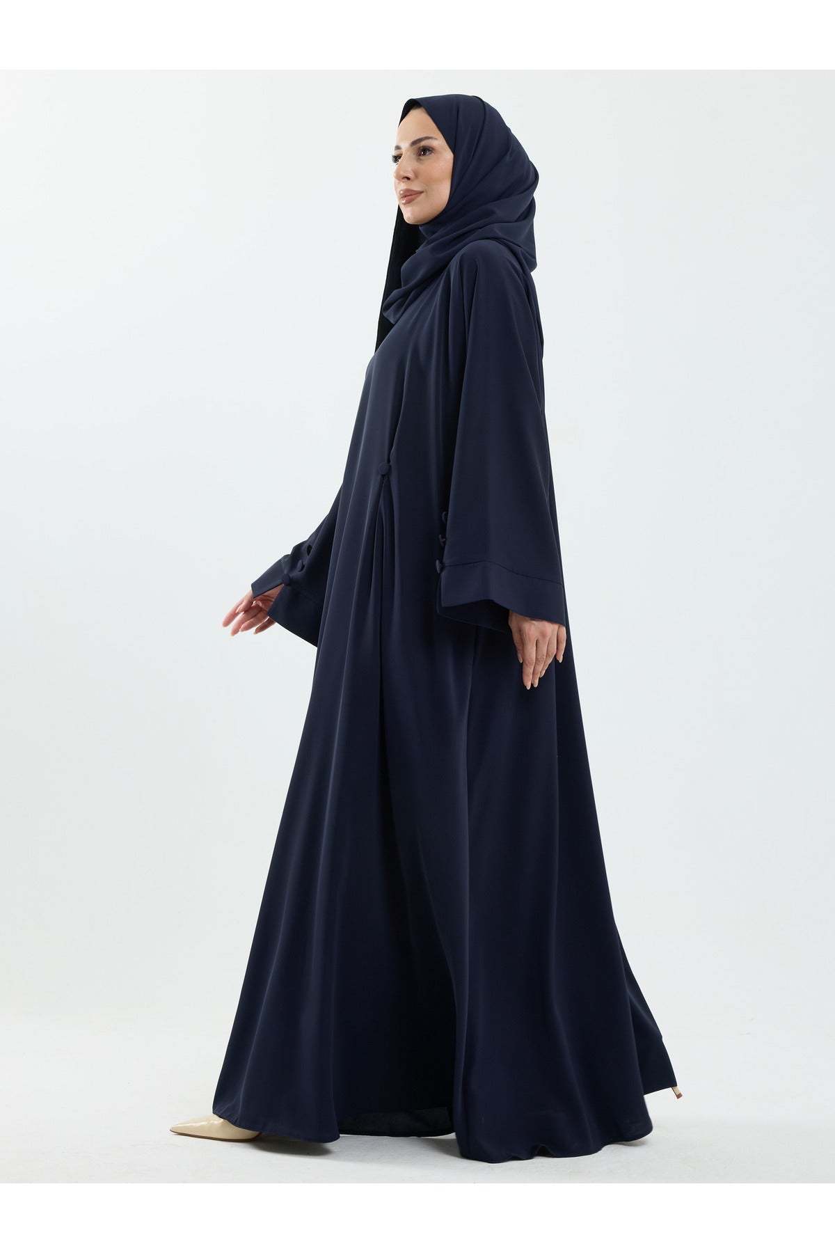 Modest Full-Zip Abaya with Matching Shayla and Button Cuffs — Lacivert