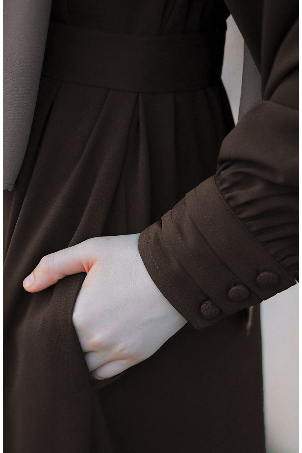 Relaxed Fit Long Crepe Ferace Dress with Adjustable Belt — Çok Renkli