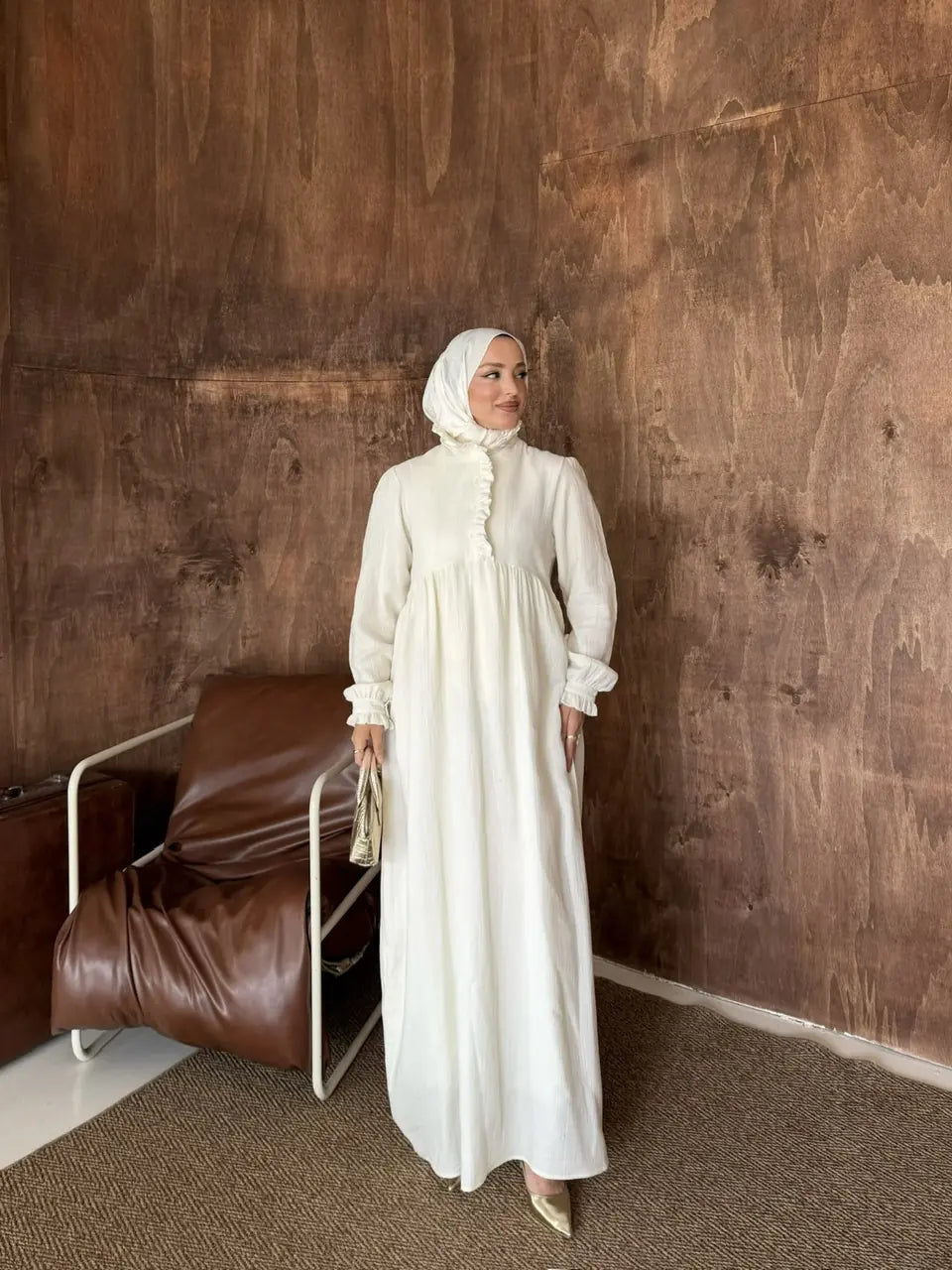 Ruffled High-Neck Modal Muslin Maxi Dress