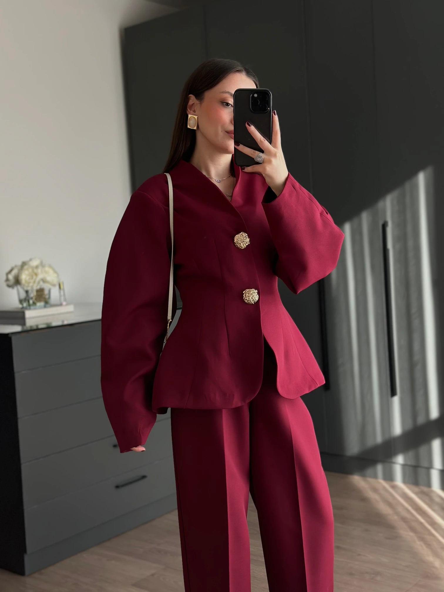 Elegant Balloon Sleeve Tailored Set PT008