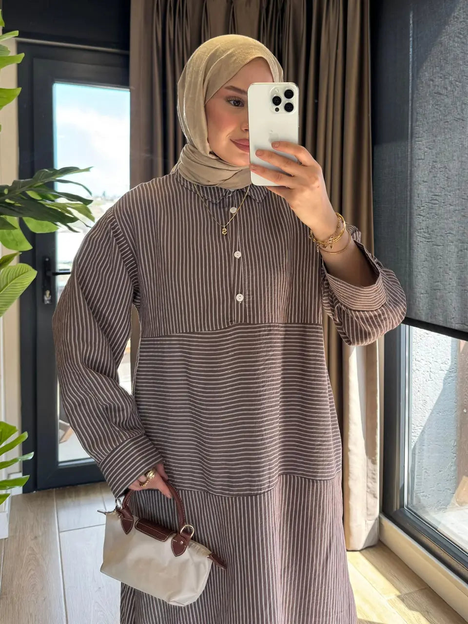Striped  Shirt Dress with Collared Neckline
