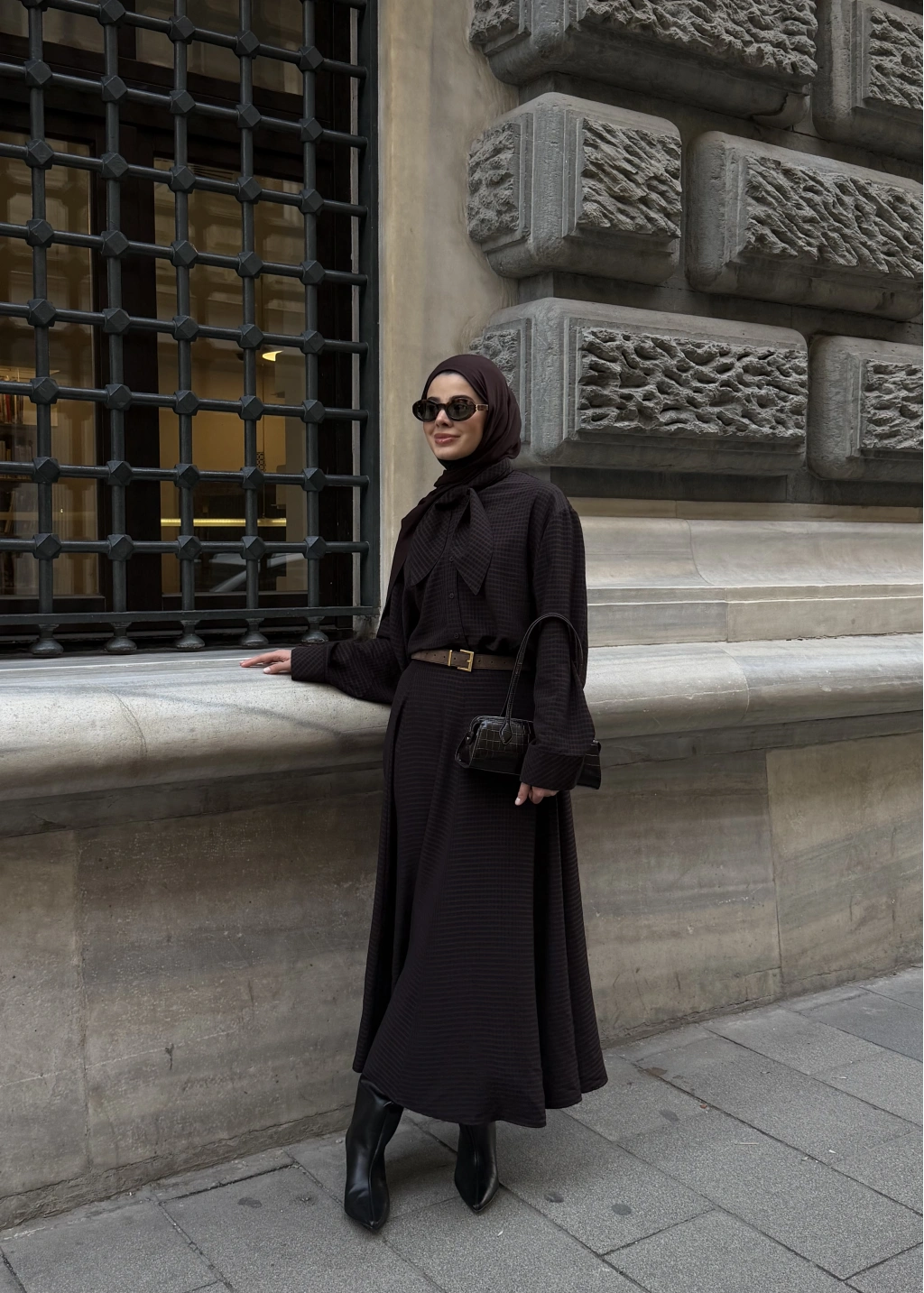 Plaid Scarf Detail Two-Piece Set