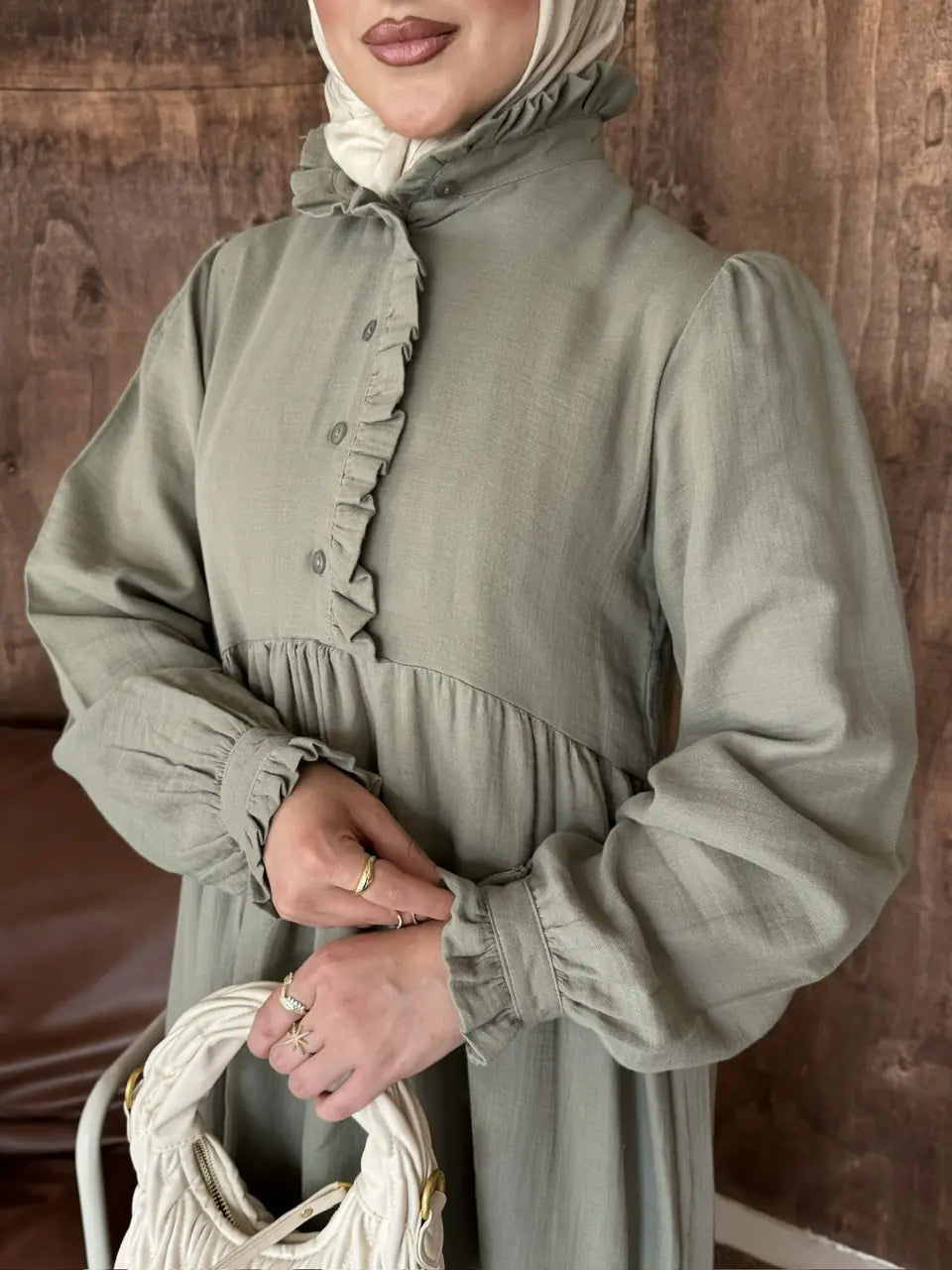 Ruffled High-Neck Modal Muslin Maxi Dress