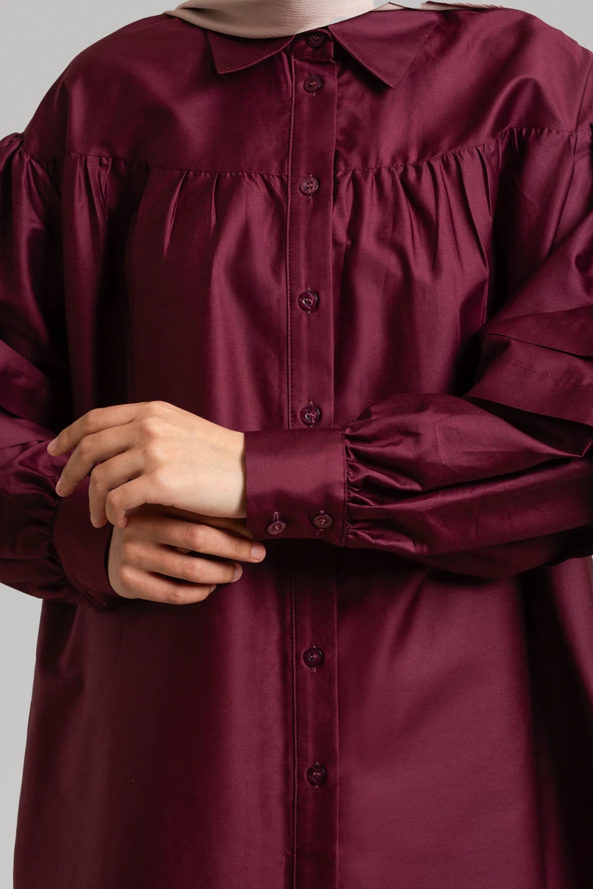Luxury Satin Cotton Blouse with Pleated Details BL002