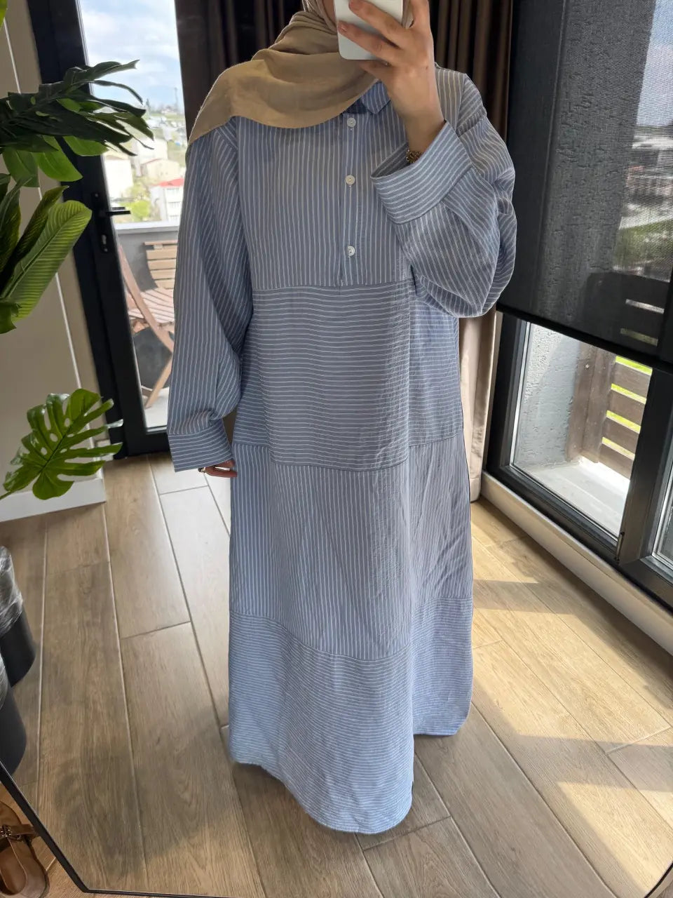 Striped  Shirt Dress with Collared Neckline