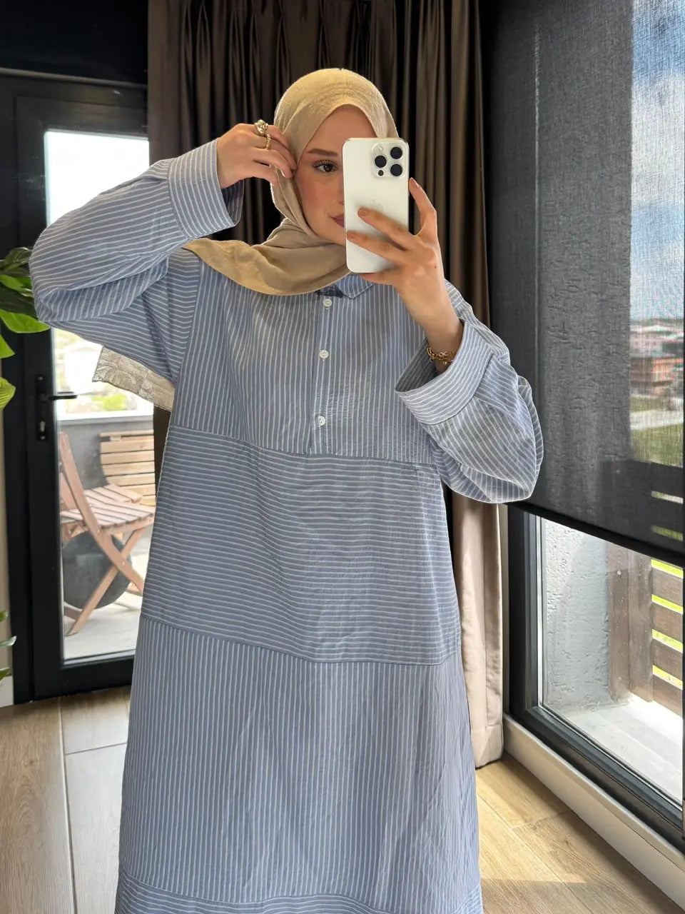 Striped  Shirt Dress with Collared Neckline