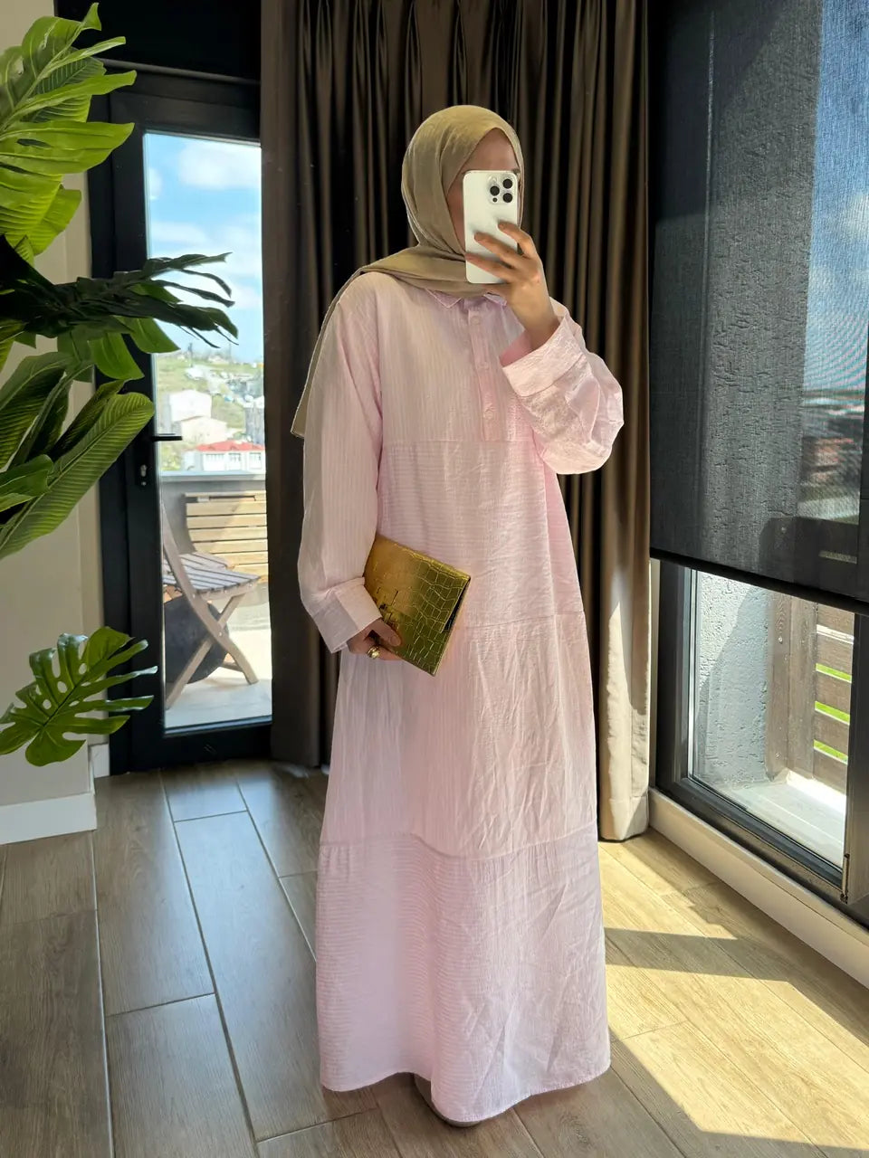 Striped  Shirt Dress with Collared Neckline