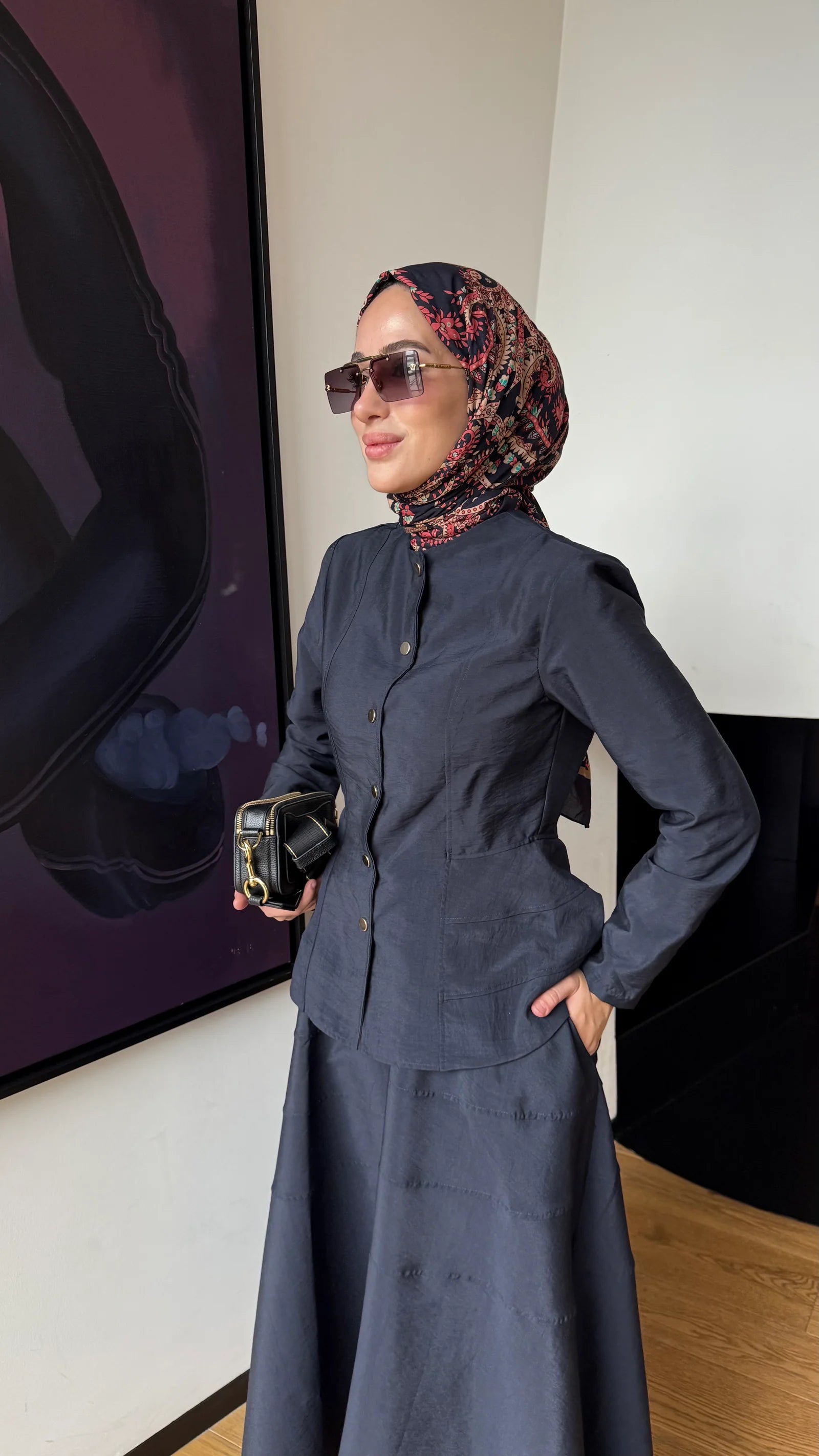 Snap Detail  Zara Cupra fabric skirt Set (SK014)