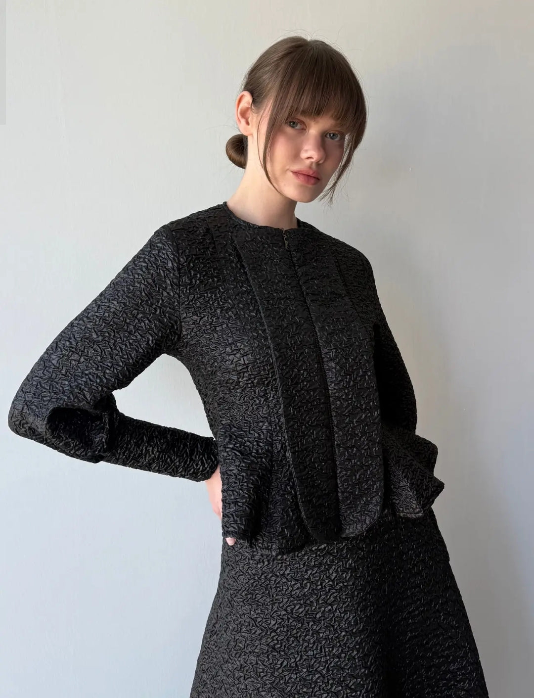 Luxury Jacquard Skirt Set with Front Zipper