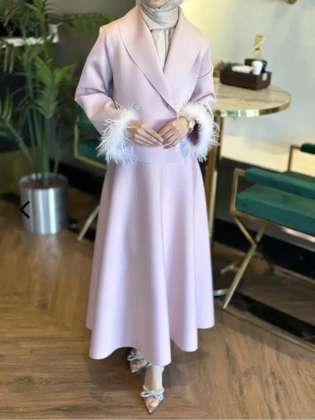 Scuba Puff Skirt & Blazer Set – Elegant Feather Detail (SK019)