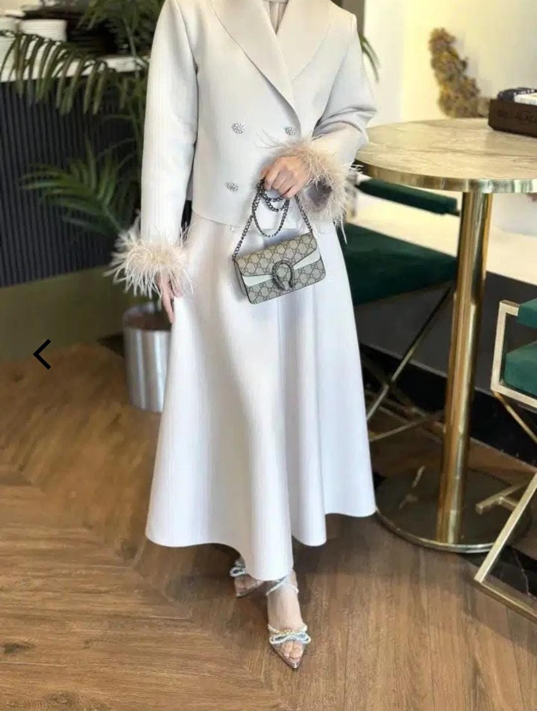 Scuba Puff Skirt & Blazer Set – Elegant Feather Detail (SK019)