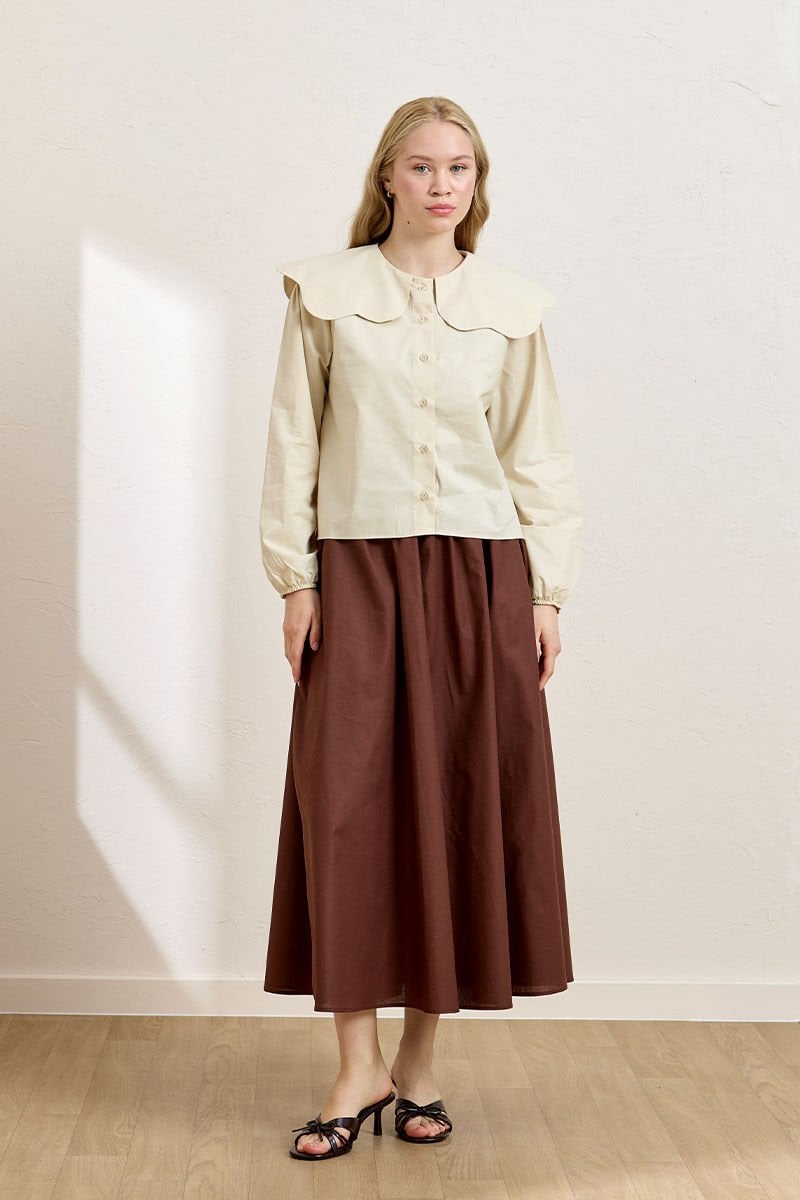 Daisy Collar Cropped Blouse & Balloon Skirt Set