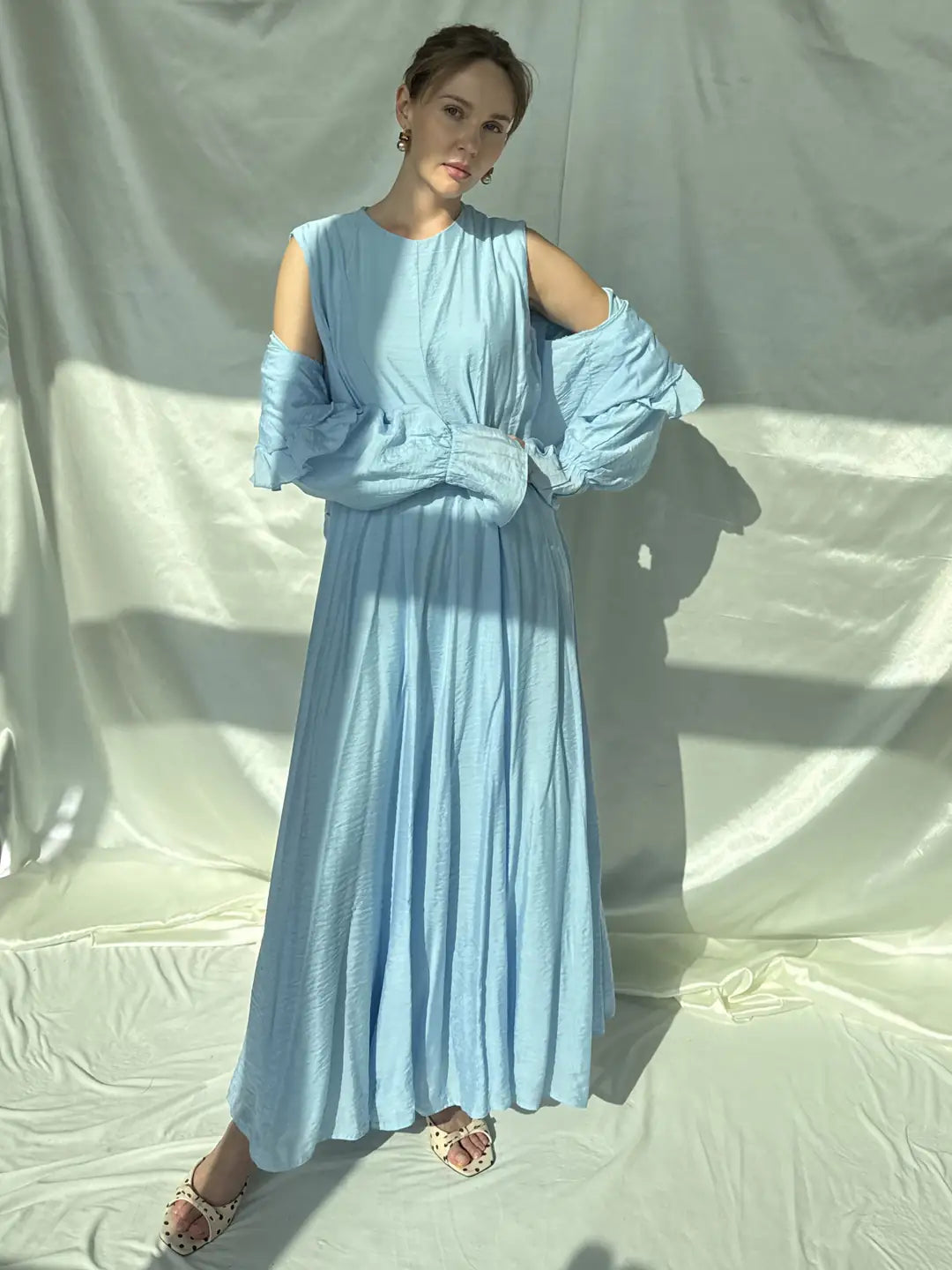 chiffon Dress with Ruffled Tie-Neck