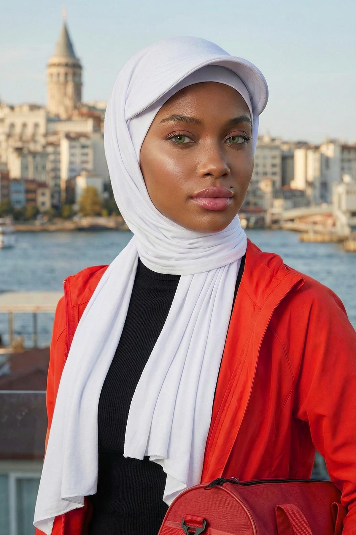Jersey Visor Hooded Shawl (Jersey Scarf with Built-in Visor)