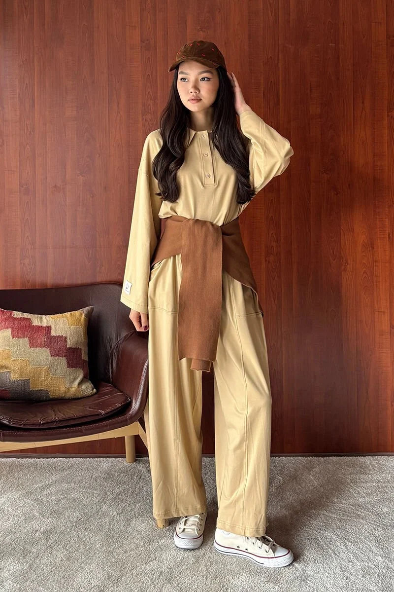  (PT001) طقم مريح بقماش سوبريم - بياقة بولو