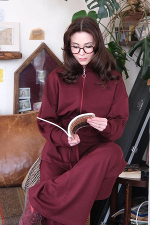 Bordo Oysho Fermuarlı Takım