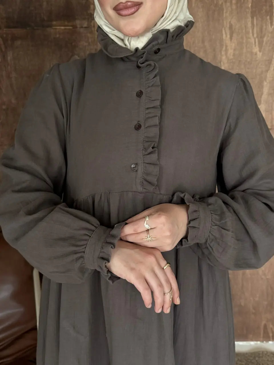Ruffled High-Neck Modal Muslin Maxi Dress
