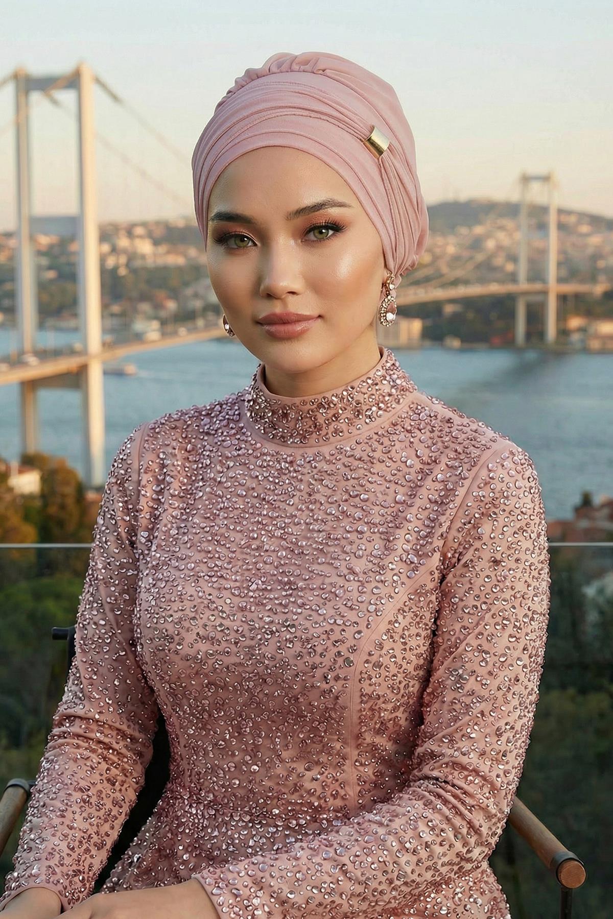 Ready-to-Wear Chiffon Turban with Metallic Accent