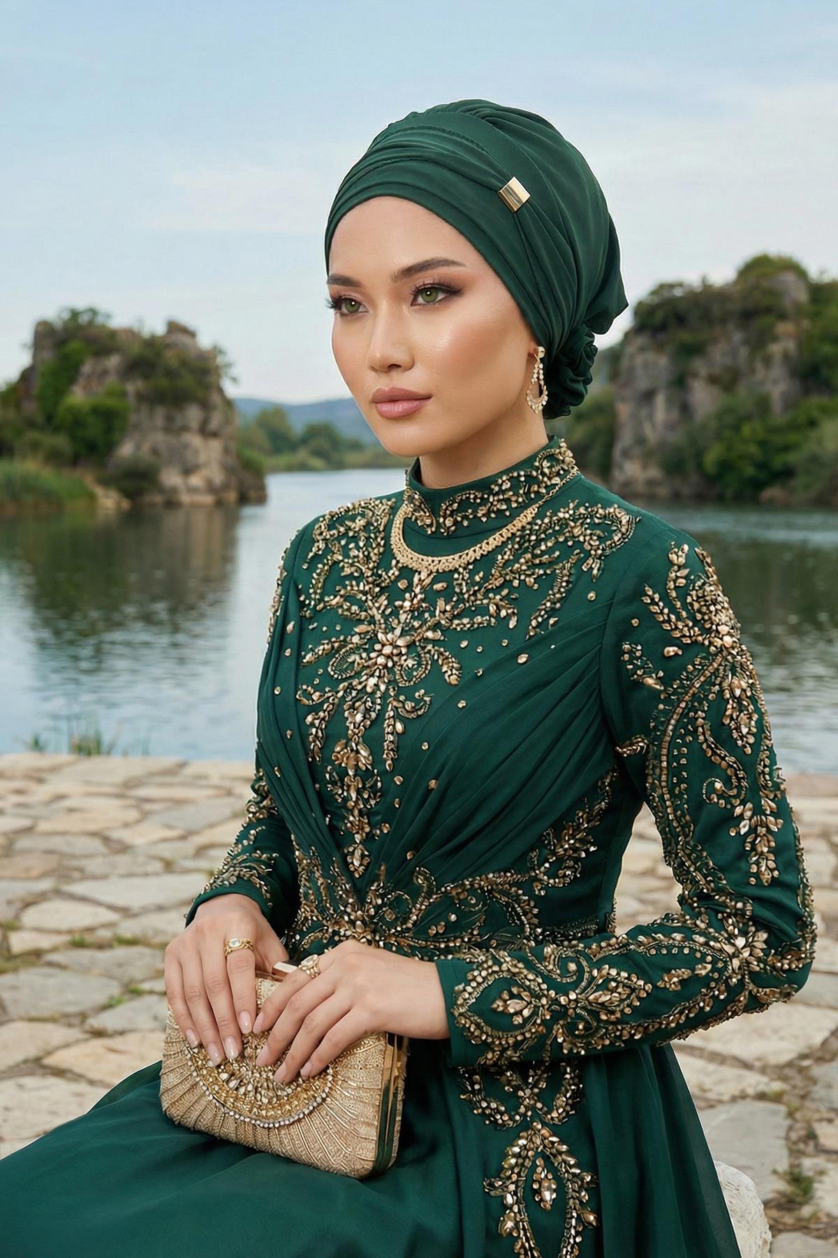 Ready-to-Wear Chiffon Turban with Metallic Accent