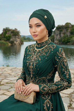 Ready-to-Wear Chiffon Turban with Metallic Accent