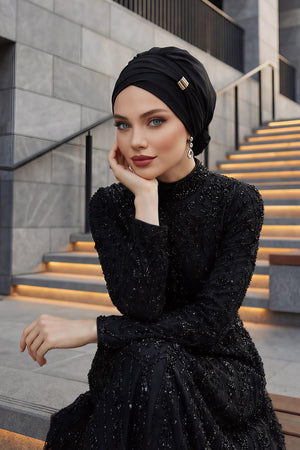 Ready-to-Wear Chiffon Turban with Metallic Accent