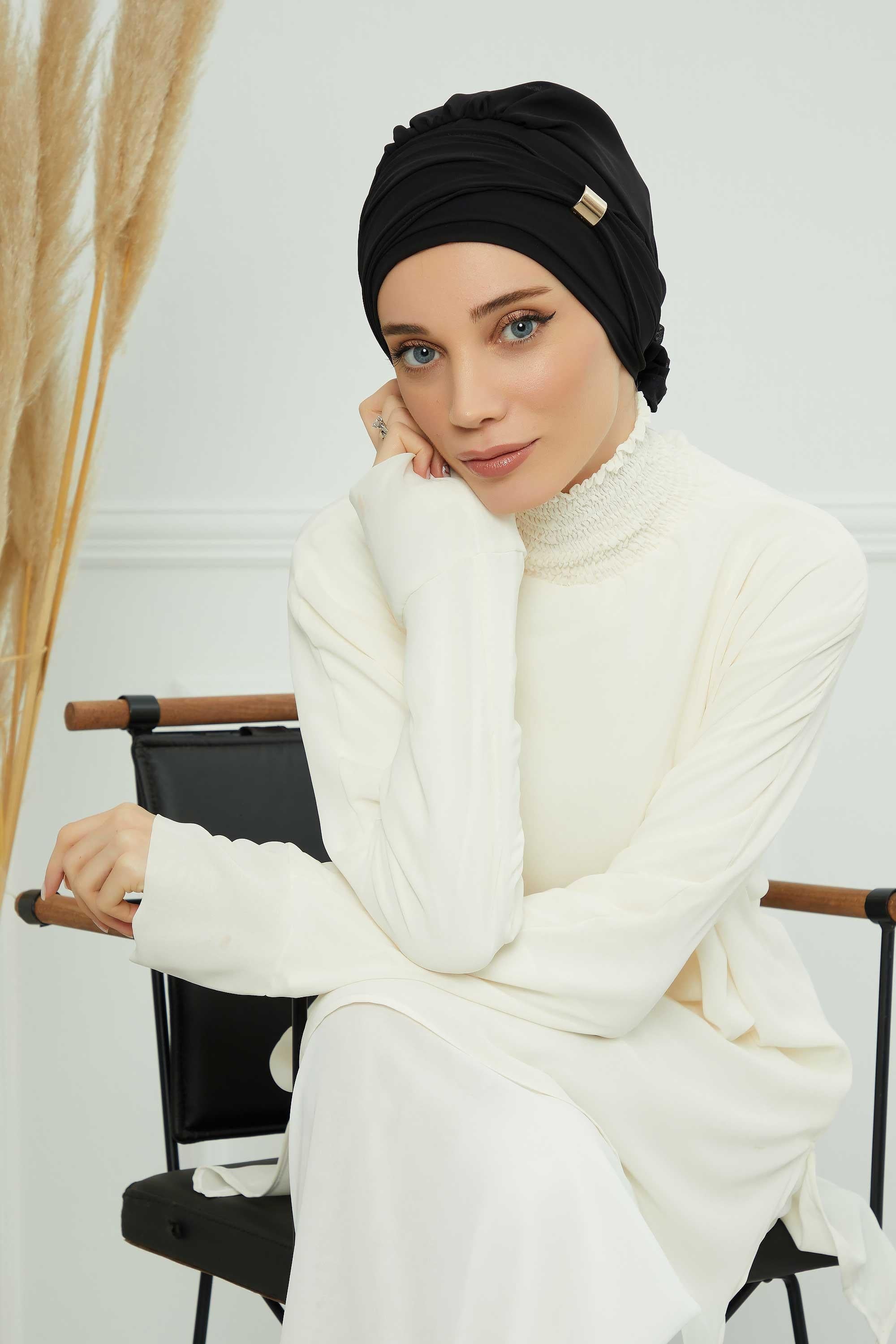 Ready-to-Wear Chiffon Turban with Metallic Accent
