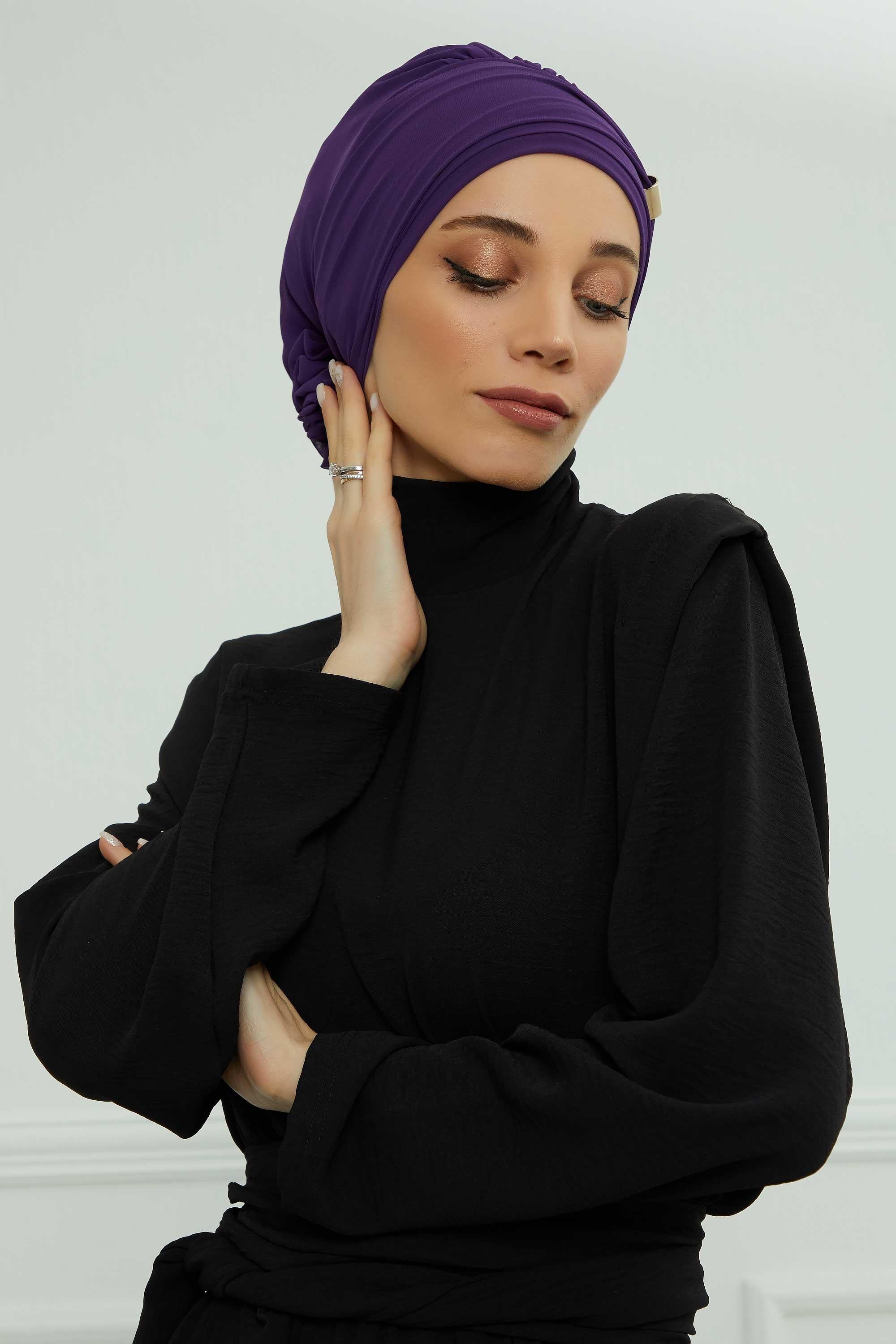 Ready-to-Wear Chiffon Turban with Metallic Accent