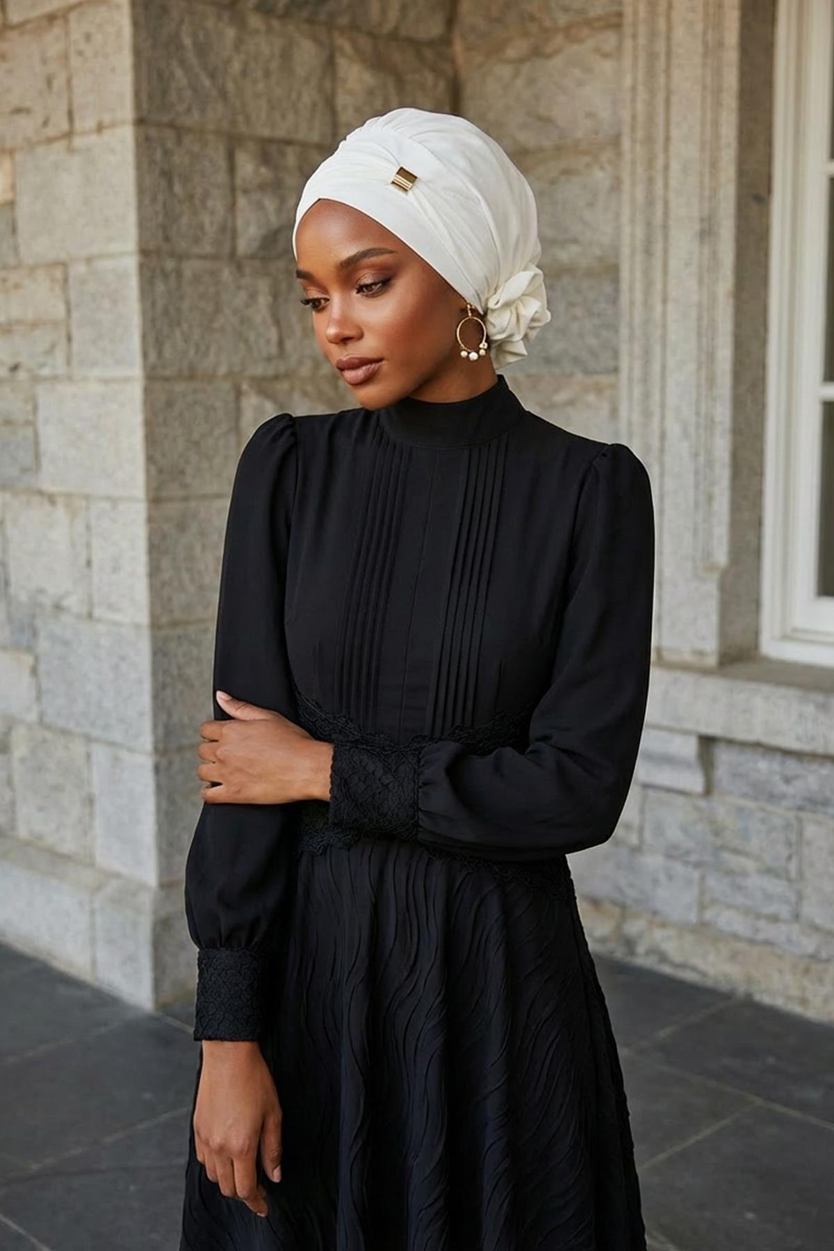 Ready-to-Wear Chiffon Turban with Metallic Accent